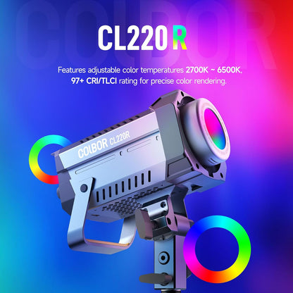 Colbor CL220R RGB 写真照明、220W COB LED ビデオライト