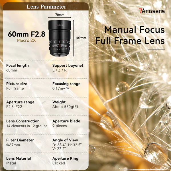 7Artisans 60mm F2.8 Ultra-Macro 2X Full Frame Lens