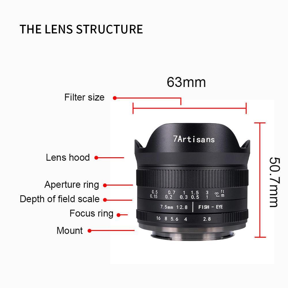 【低価2024】7artisans 7.5mm F2.8 APS-C　Sony Eマウント レンズ(単焦点)