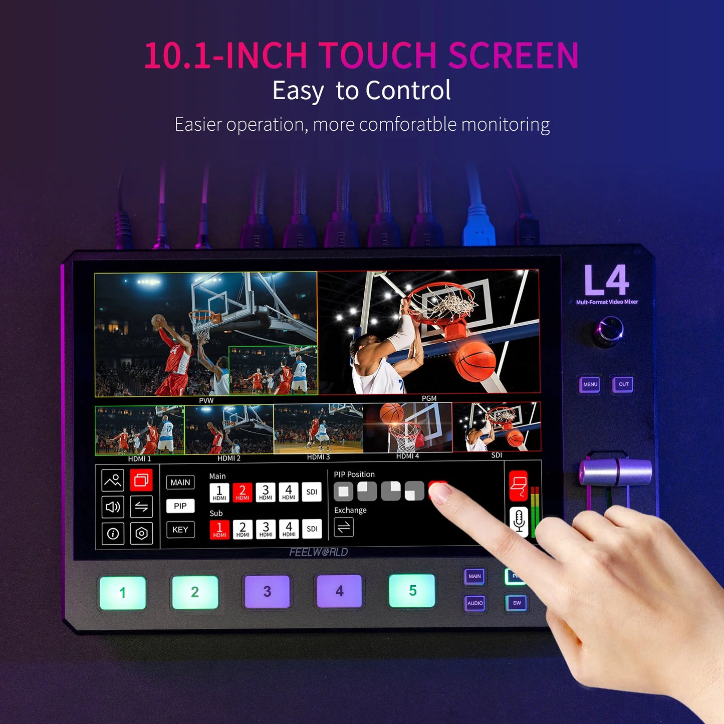 Feelworld L4 Switcher 10.1 Inch Touch Screen Multi-Camera Video Mixer Switcher