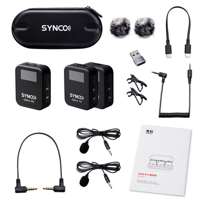 SYNCO G2(A2) Pro 2.4G デュアルラペルマイク デジタルワイヤレスラベリアマイク 2つのTX付き
