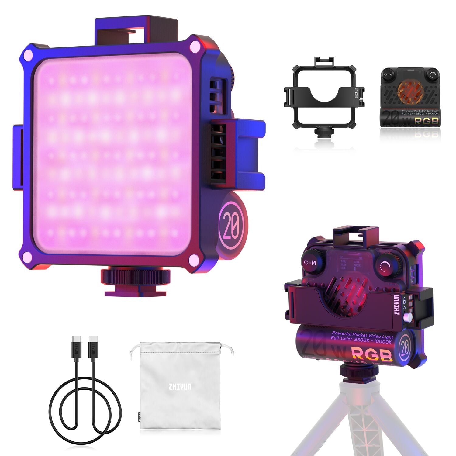 ZHIYUN FIVERAY M20C RGB Video Light 20W Portable Camera Light Support App  Control