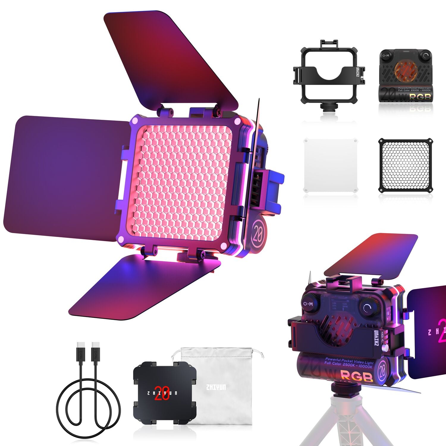 Zhiyun M20C 20W RGB Mini Pocket Fill Light LED Video On Camera