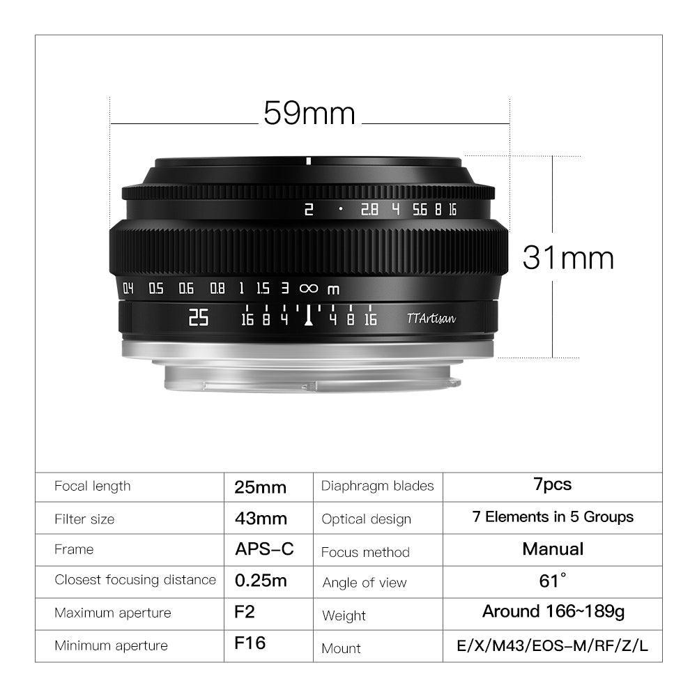 TTArtisan 25mm F2 Wide Angle APS-C Lens